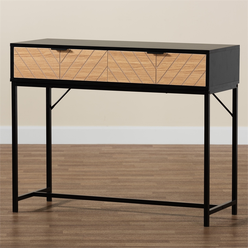 Baxton Studio Jacinth Two-Tone Brown Wood and Black Metal 2-Drawer Console Table