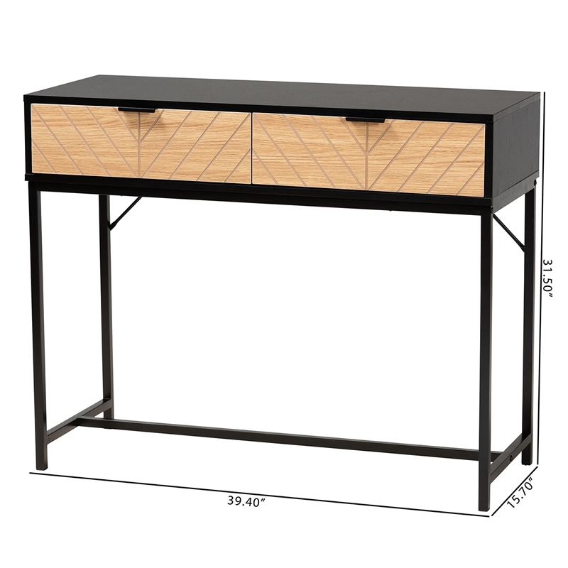 Baxton Studio Jacinth Two-Tone Brown Wood and Black Metal 2-Drawer Console Table