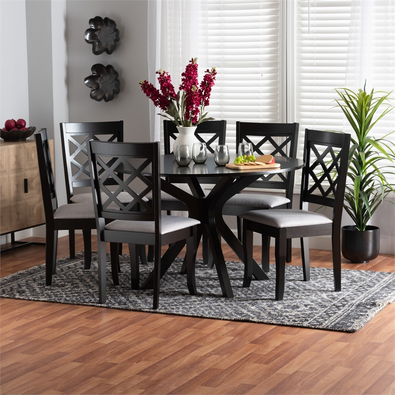Baxton Studio Jana Gray Fabric and Espresso Brown Wood 7-Piece Dining Set