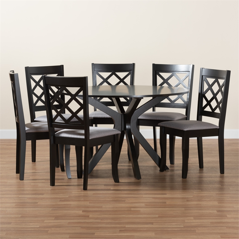 Baxton Studio Jana Gray Fabric and Espresso Brown Wood 7-Piece Dining Set