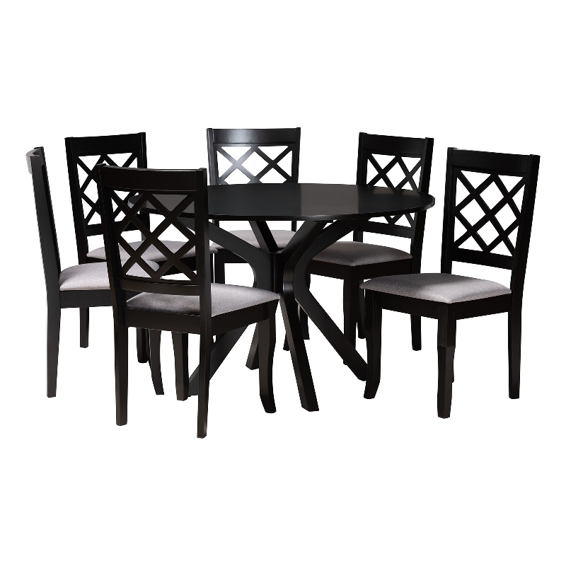 Baxton Studio Jana Gray Fabric and Espresso Brown Wood 7-Piece Dining Set