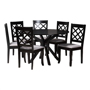 Baxton Studio Jana Gray Fabric and Espresso Brown Wood 7-Piece Dining Set