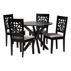 Baxton Studio Karel Gray Fabric and Espresso Brown Wood 5-Piece Dining Set