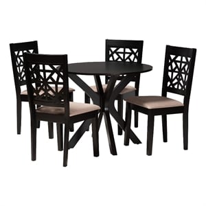 Baxton Studio Karel Beige Fabric and Espresso Brown Wood 5-Piece Dining Set