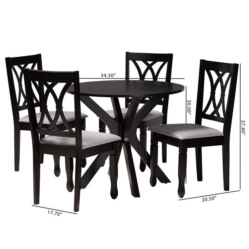 Baxton Studio Maya Grey Fabric and Espresso Brown Wood 5-Piece Dining Set