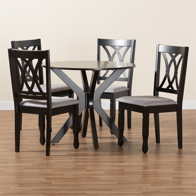 Baxton Studio Maya Grey Fabric and Espresso Brown Wood 5-Piece Dining Set