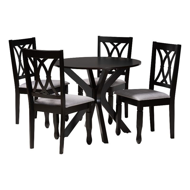 Baxton Studio Maya Grey Fabric and Espresso Brown Wood 5-Piece Dining Set