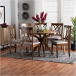 Baxton Studio Maya Grey Fabric and Walnut Brown Wood 7-Piece Dining Set