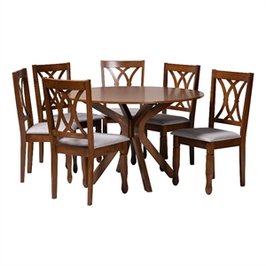Baxton Studio Maya Grey Fabric and Walnut Brown Wood 7-Piece Dining Set