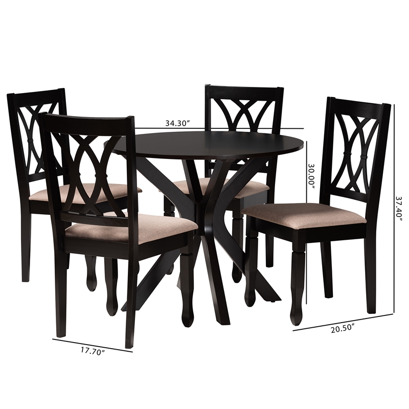 Baxton Studio Maya Beige Fabric and Espresso Brown Wood 5-Piece Dining Set