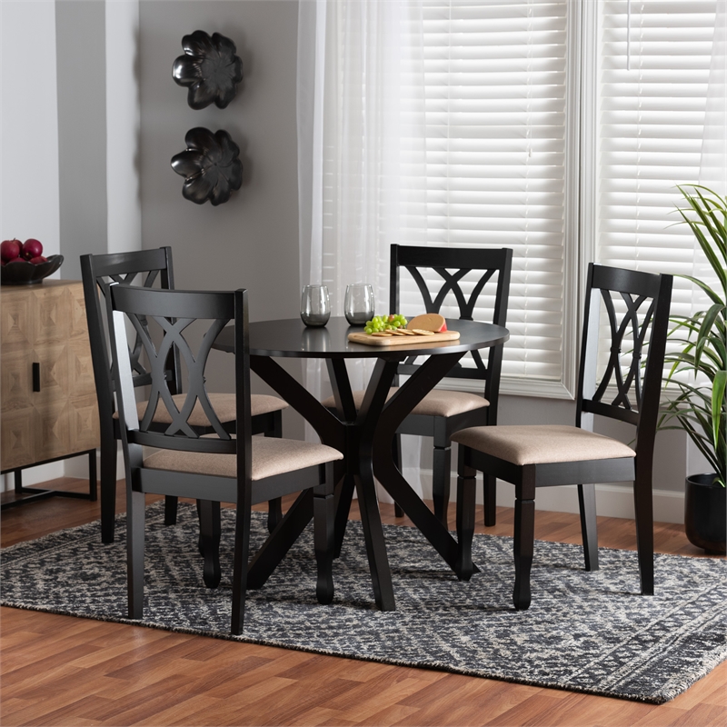Baxton Studio Maya Beige Fabric and Espresso Brown Wood 5-Piece Dining Set