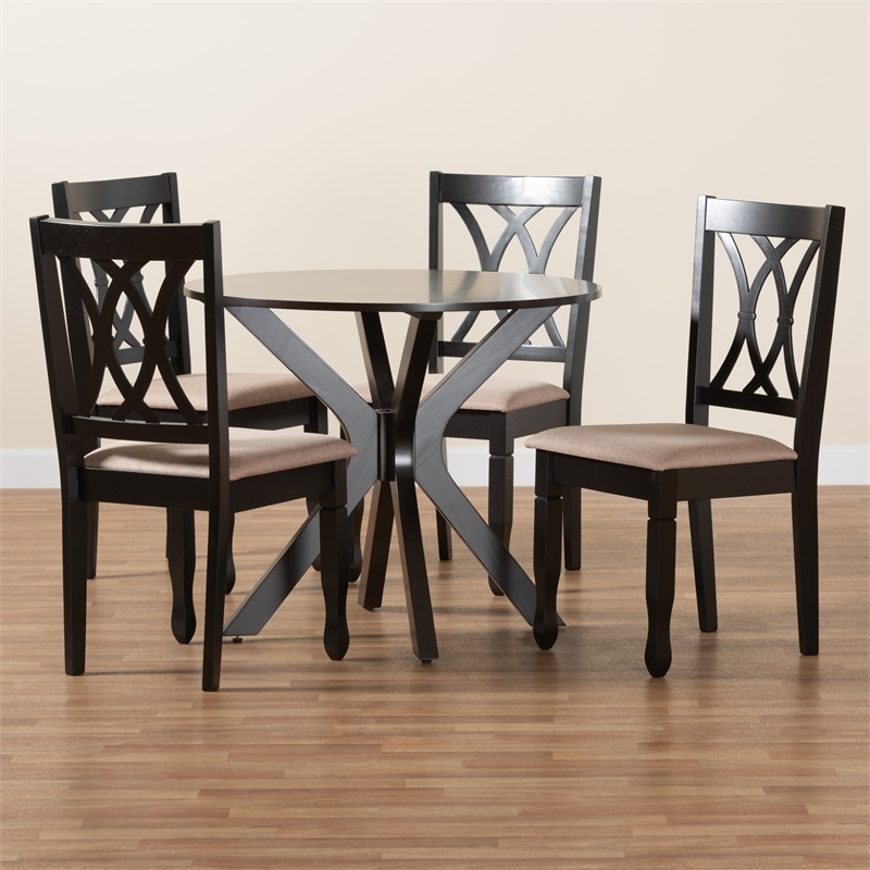 Baxton Studio Maya Beige Fabric and Espresso Brown Wood 5-Piece Dining Set