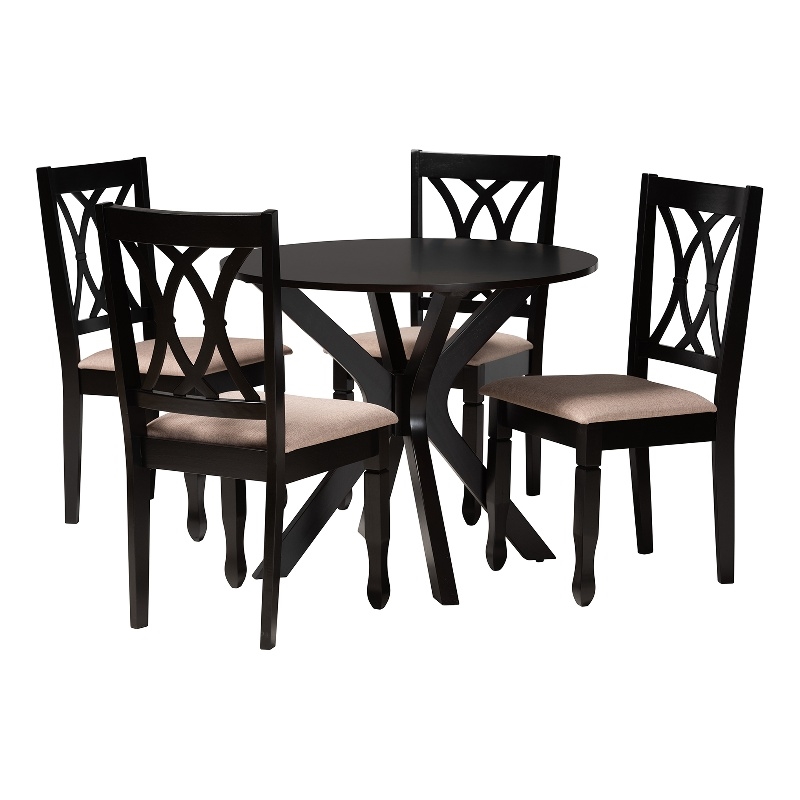 Baxton Studio Maya Beige Fabric and Espresso Brown Wood 5-Piece Dining Set