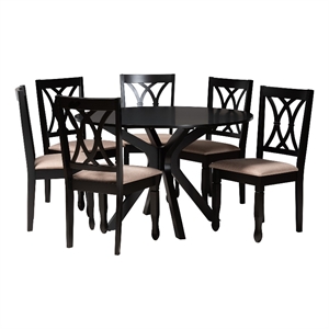 Baxton Studio Maya Beige Fabric and Espresso Brown Wood 7-Piece Dining Set