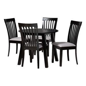 Baxton Studio Nina Gray Fabric and Espresso Brown Wood 5-Piece Dining Set