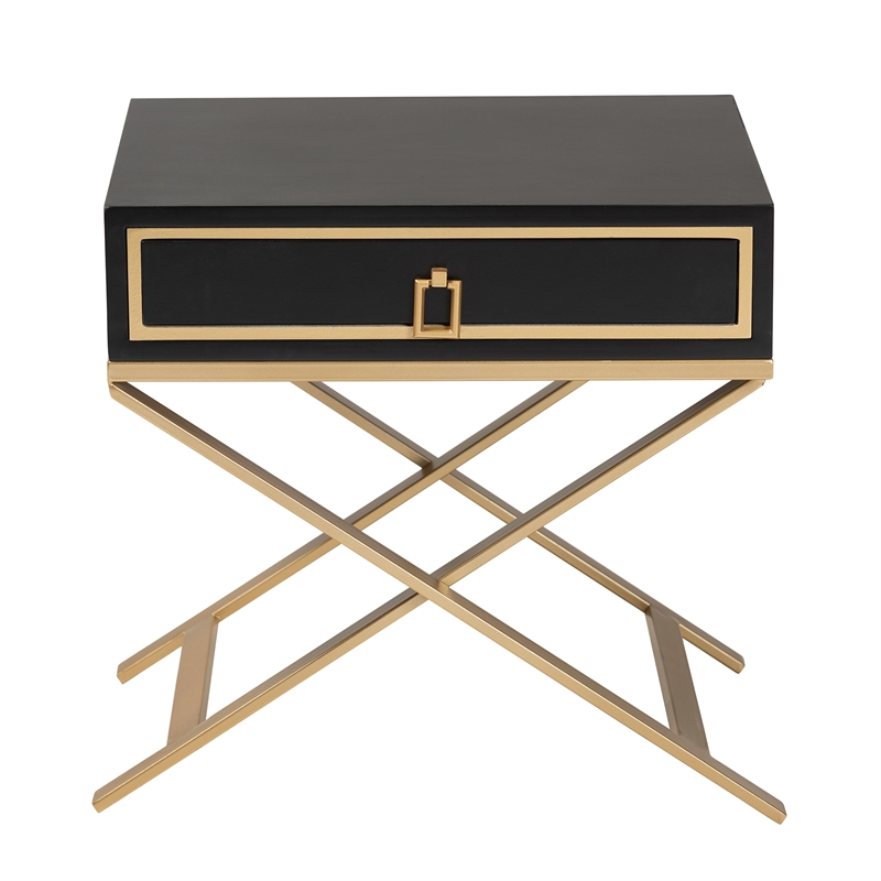 Baxton Studio Lilibet Black Finished Wood and Gold Metal 1-Drawer End Table