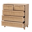 Baxton Studio Elsbeth Oak Brown Wood and Natural Rattan 5-Drawer Storage Cabinet