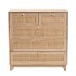 Baxton Studio Elsbeth Oak Brown Wood and Natural Rattan 5-Drawer Storage Cabinet