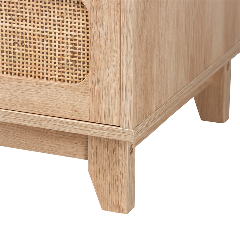 Baxton Studio Elsbeth Oak Brown Wood and Natural Rattan 5-Drawer Storage Cabinet