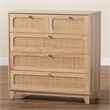 Baxton Studio Elsbeth Oak Brown Wood and Natural Rattan 5-Drawer Storage Cabinet