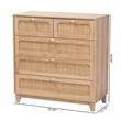 Baxton Studio Elsbeth Oak Brown Wood and Natural Rattan 5-Drawer Storage Cabinet