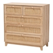 Baxton Studio Elsbeth Oak Brown Wood and Natural Rattan 5-Drawer Storage Cabinet