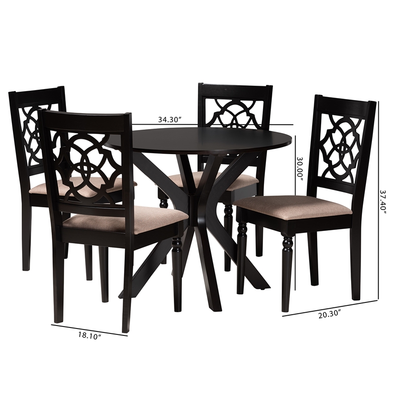 Baxton Studio Sadie Beige Fabric and Espresso Brown Wood 5-Piece Dining Set