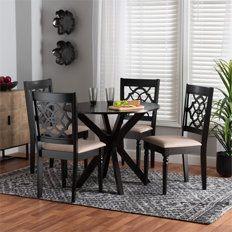 Baxton Studio Sadie Beige Fabric and Espresso Brown Wood 5-Piece Dining Set