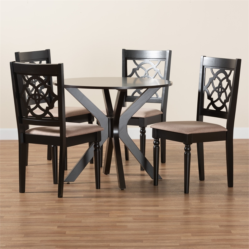 Baxton Studio Sadie Beige Fabric and Espresso Brown Wood 5-Piece Dining Set