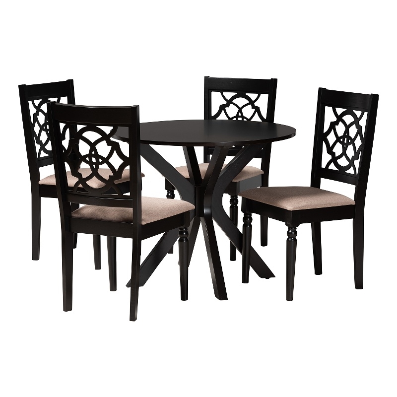 Baxton Studio Sadie Beige Fabric and Espresso Brown Wood 5-Piece Dining Set