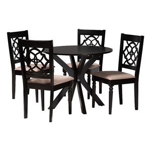 Baxton Studio Sadie Beige Fabric and Espresso Brown Wood 5-Piece Dining Set