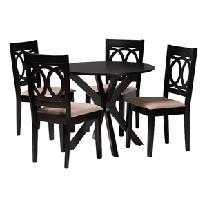 Baxton Studio Sanne Beige Fabric and Espresso Brown Wood 5-Piece Dining Set
