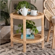 Baxton Studio Bella Brown Mahogany Wood and Natural Rattan 2-Tier End Table