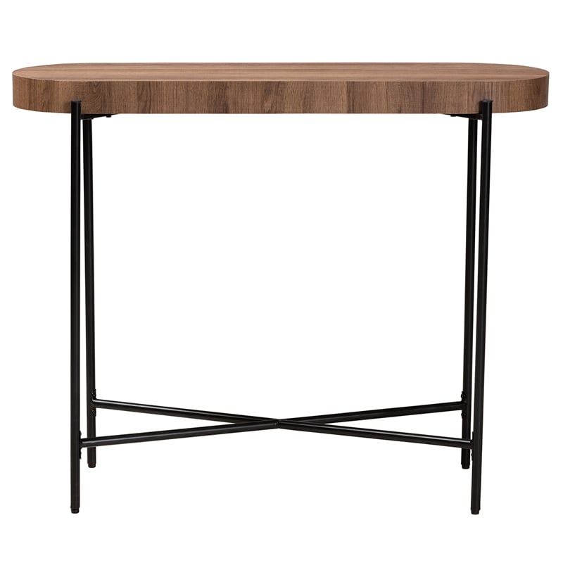 Baxton Studio Savion Walnut Brown Finished Wood and Black Metal Console Table