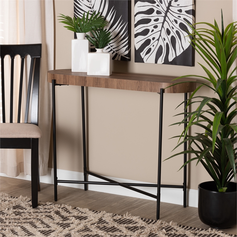Baxton Studio Savion Walnut Brown Finished Wood and Black Metal Console Table