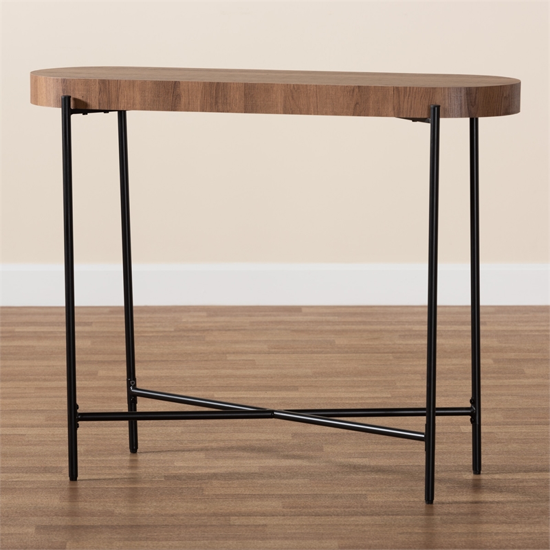 Baxton Studio Savion Walnut Brown Finished Wood and Black Metal Console Table