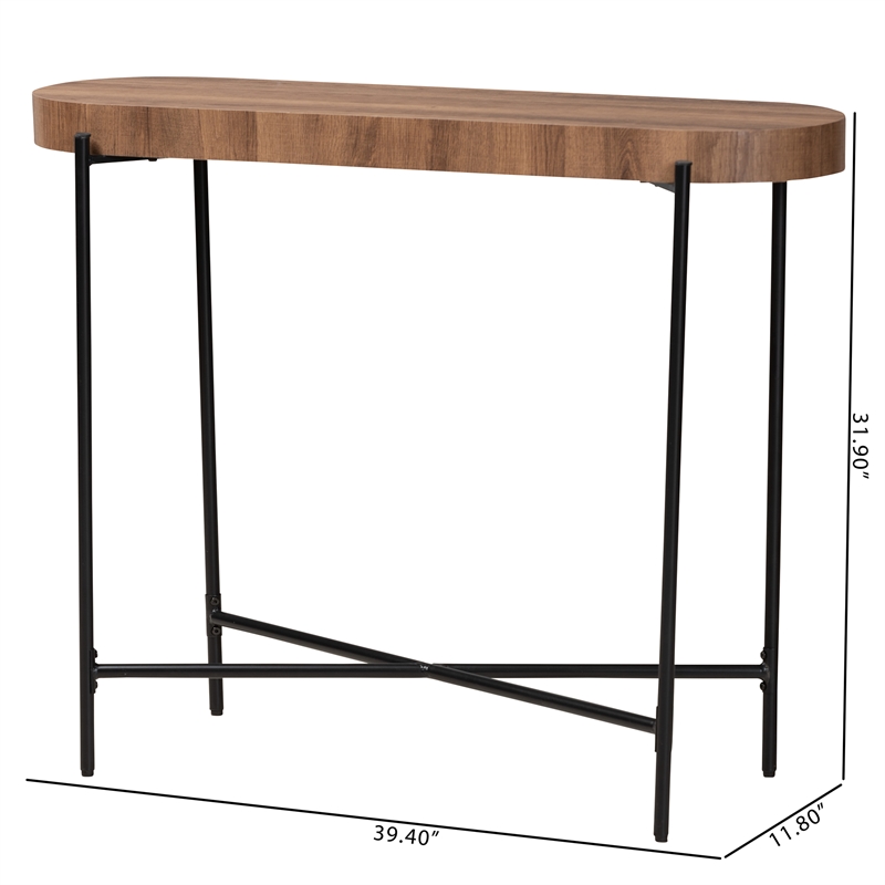 Baxton Studio Savion Walnut Brown Finished Wood and Black Metal Console Table