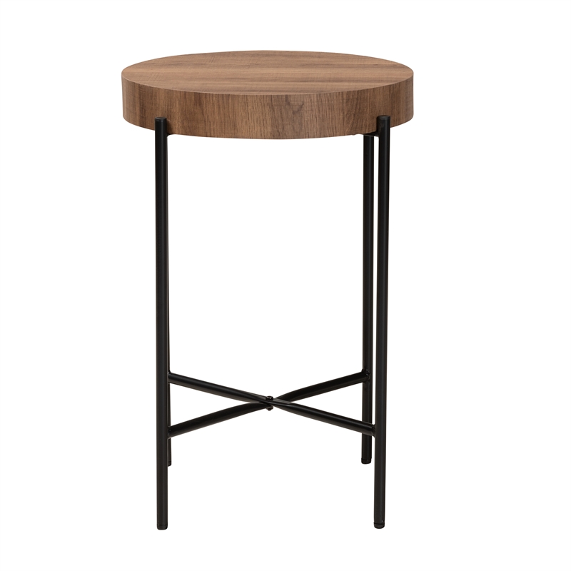 Baxton Studio Savion Walnut Brown Finished Wood and Black Metal End Table