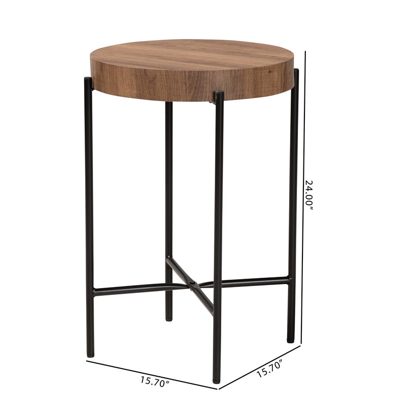Baxton Studio Savion Walnut Brown Finished Wood and Black Metal End Table