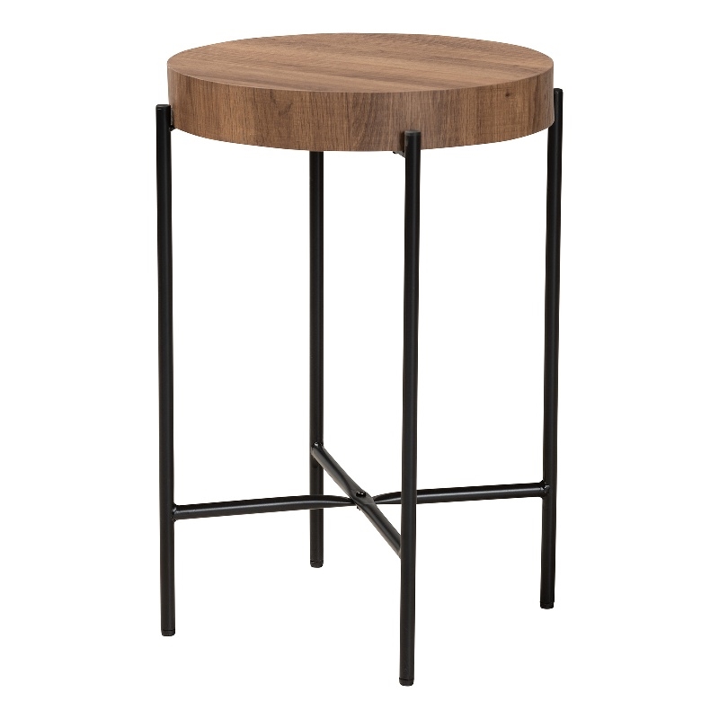 Baxton Studio Savion Walnut Brown Finished Wood and Black Metal End Table