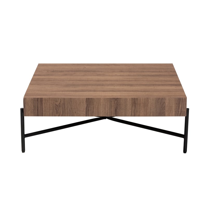 Baxton Studio Savion Walnut Brown Finished Wood and Black Metal Coffee Table