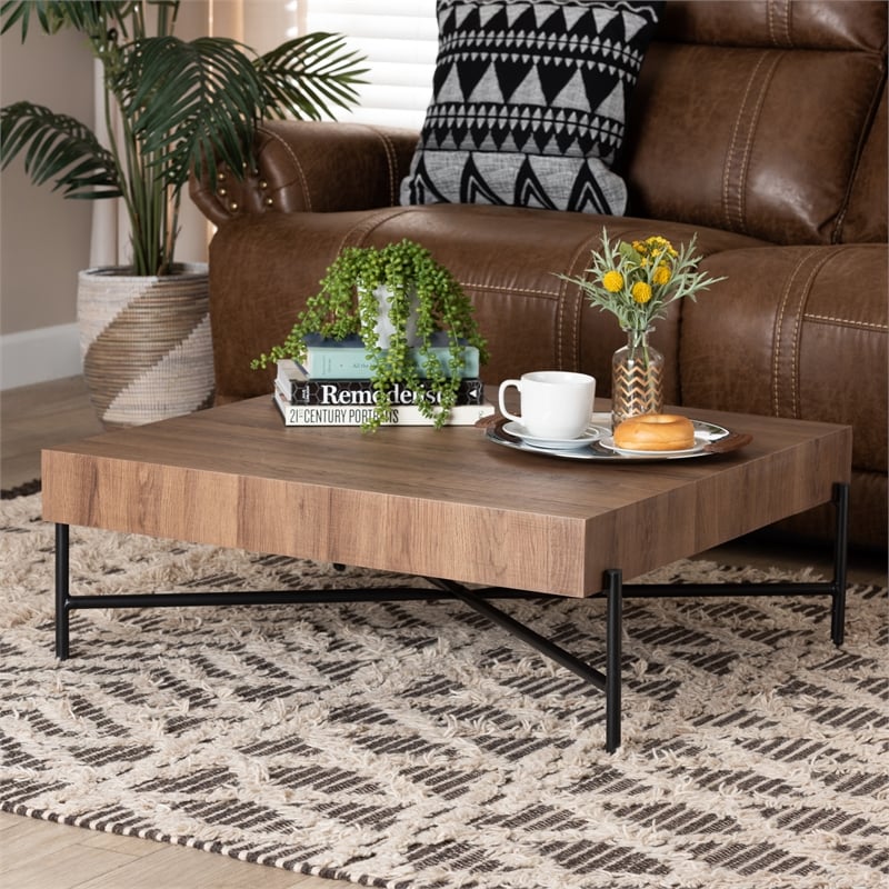 Baxton Studio Savion Walnut Brown Finished Wood and Black Metal Coffee Table