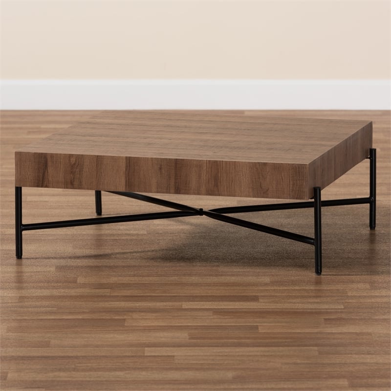 Baxton Studio Savion Walnut Brown Finished Wood and Black Metal Coffee Table
