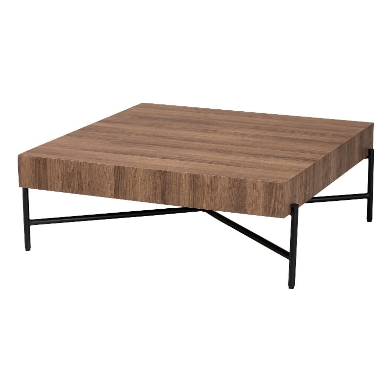 Baxton Studio Savion Walnut Brown Finished Wood and Black Metal Coffee Table