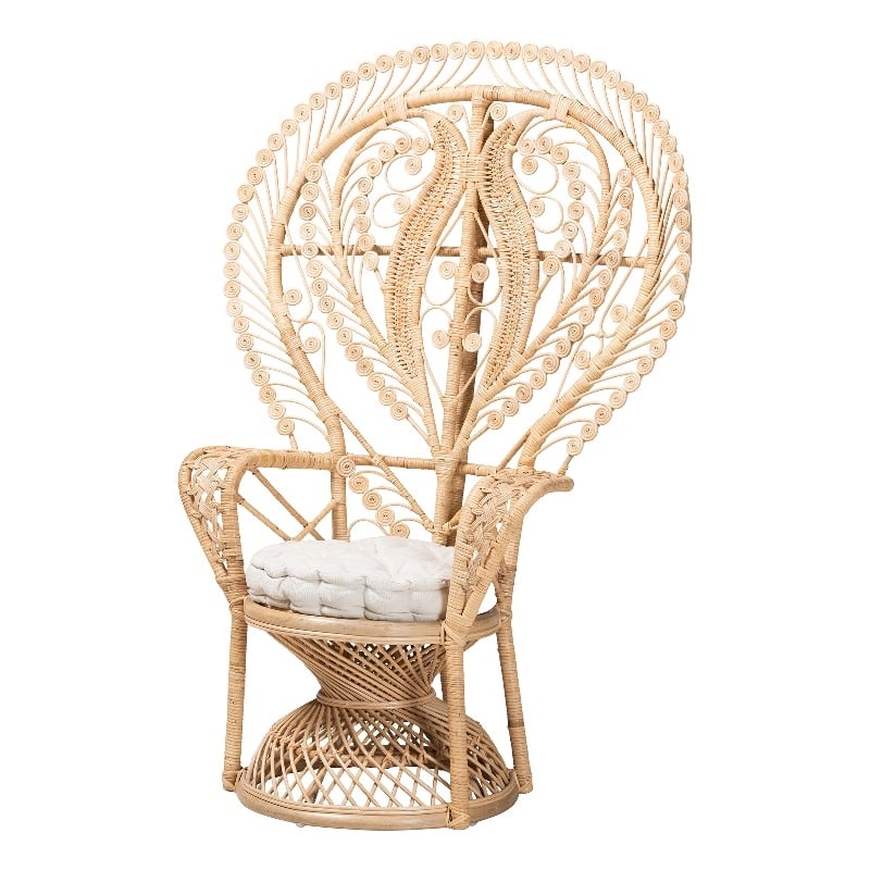 Baxton Studio Fedra Modern Bohemian Natural Brown Rattan Peacock Accent ...