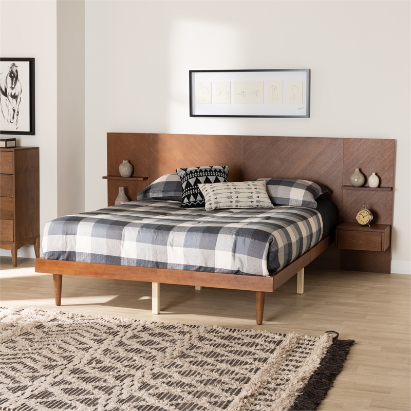 Baxton Studio Graham Ash Wood Queen Platform Storage Bed with Nightstands