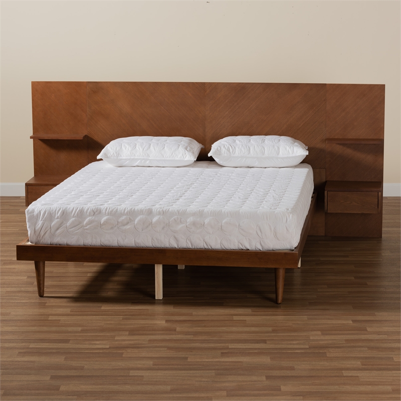 Baxton Studio Graham Ash Wood Queen Platform Storage Bed with Nightstands