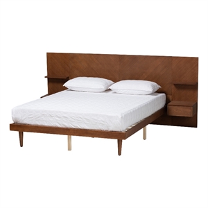 Baxton Studio Graham Ash Wood Queen Platform Storage Bed with Nightstands