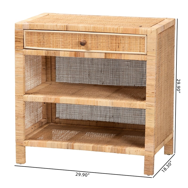 Baxton Studio Bella Brown Mahogany Wood and Rattan 1-Drawer Console Table