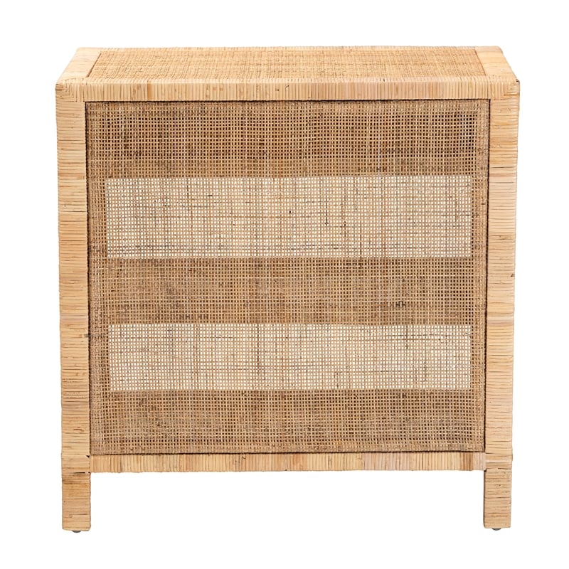 Baxton Studio Bella Brown Mahogany Wood and Rattan 1-Drawer Console Table